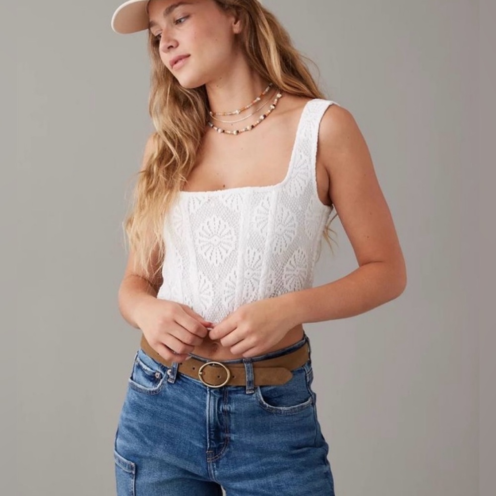 American Eagle Black Lace Corset Crop Tank Top